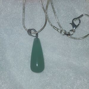 Natural Jade Drop Sterling Silver 16” Necklace